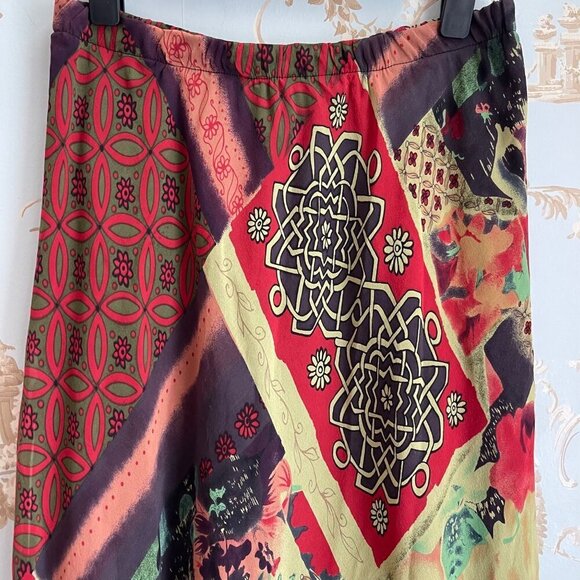 Gala Collection Womens Skirt Size L Boho Patchwork Floral Silk Asymmetrical Hem - Picture 4 of 9